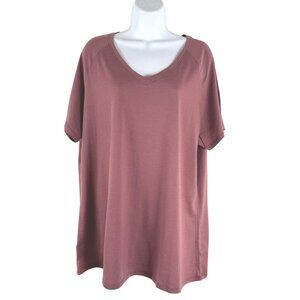 Woolx Mia Top 1X Mauve Merino Wool Blend Short Sleeve V-Neck TP-3425
